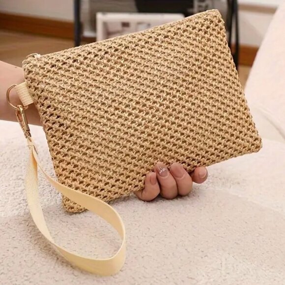Handbags - Khaki Wristlet with Zipper and Polyester Lining, New in Packaging